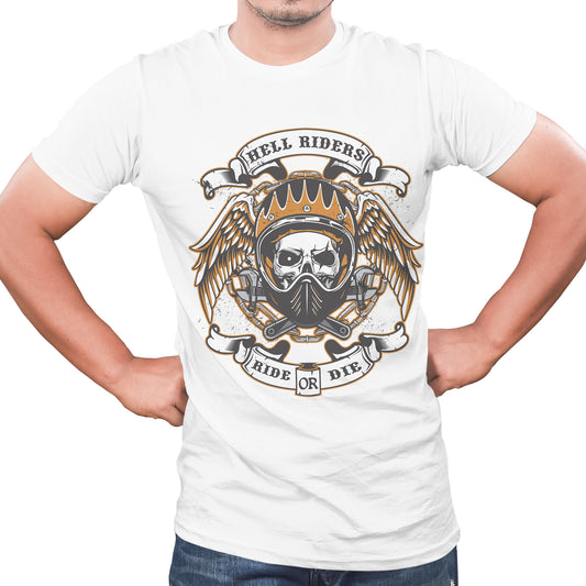 Hell Riders- do or die quote Biker t shirts -White