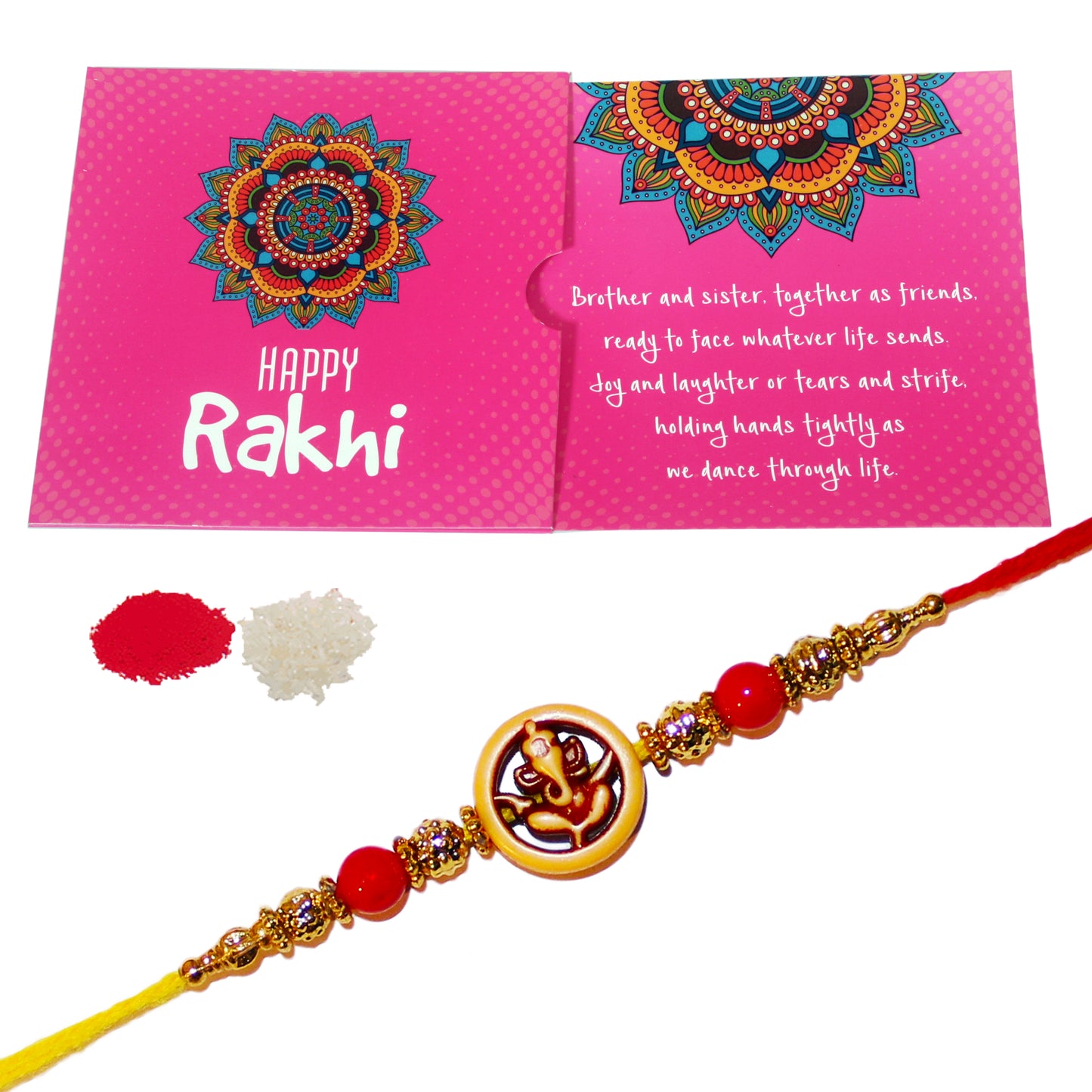 iberry's Rakhi Gift Pack with Set of one Rakhi, Greeting Card and Roli Chawal for Brother|Rakhi Combo with Branded Packaging-4343