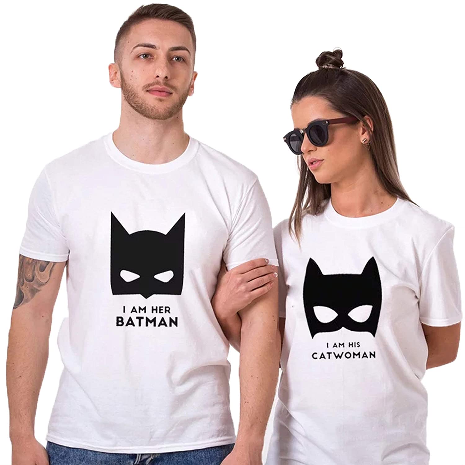 Catman Catwomen matching Couple T shirts- White