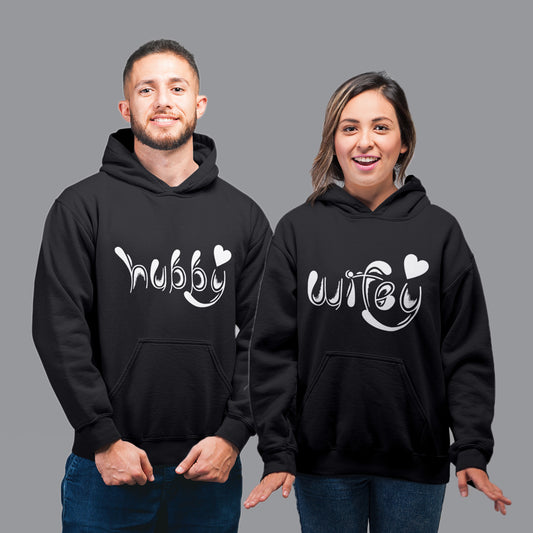 Hubby Wifey Matching Couple Cute Sweatshirts | Couple Hoodies- Black