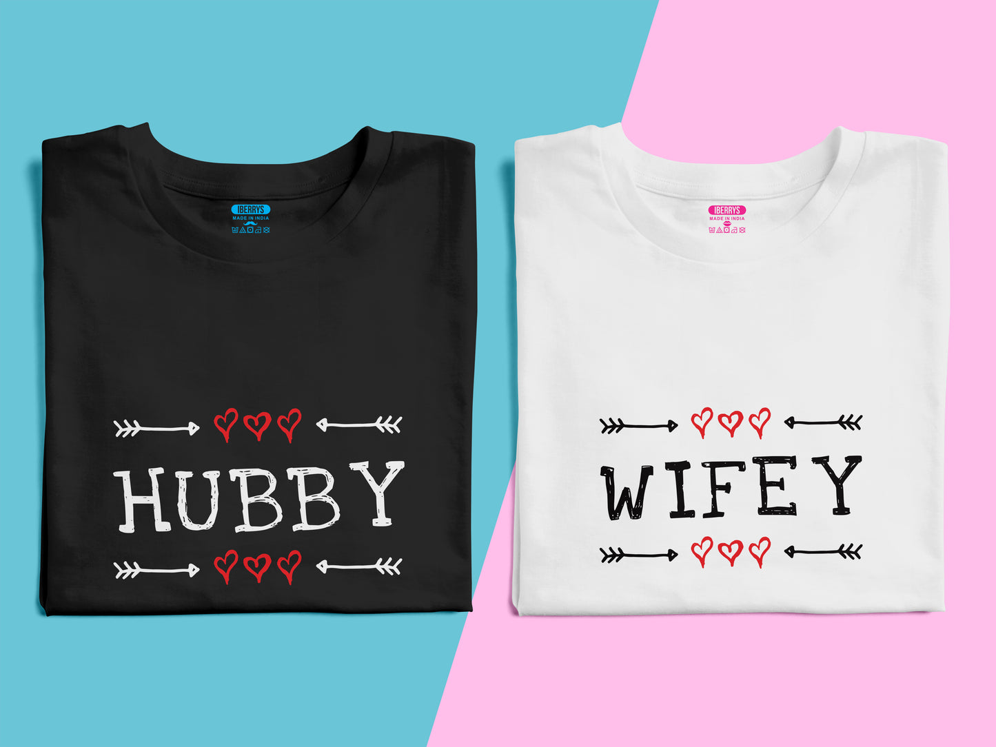 Hubby Wifey 2 matching Couple T shirts- White Black
