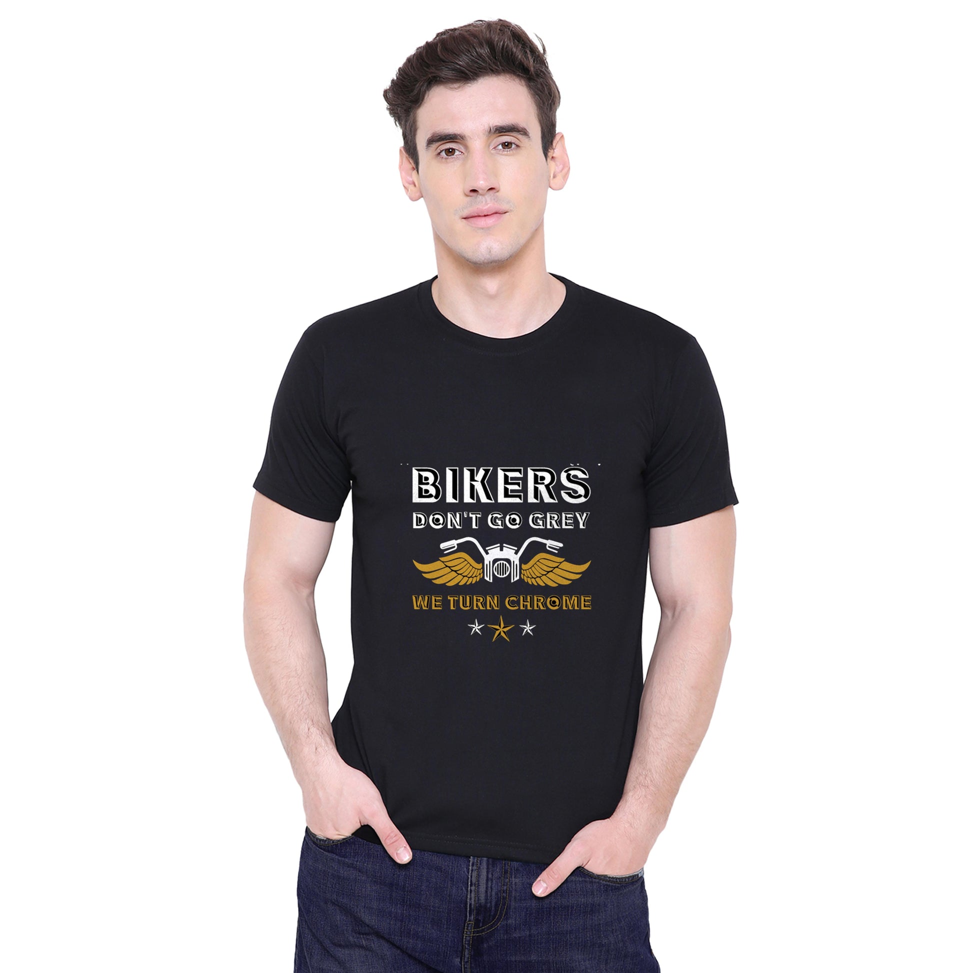 Bikers don't go grey, we turn chrome 3 quote Biker t shirts -Black