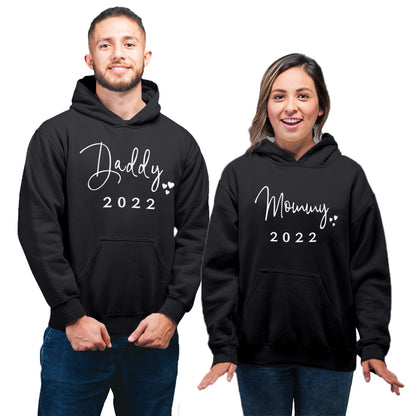 Mommy 2022 Daddy 2022 Matching Maternity Sweatshirts | Couple Maternity Hoodies- Black