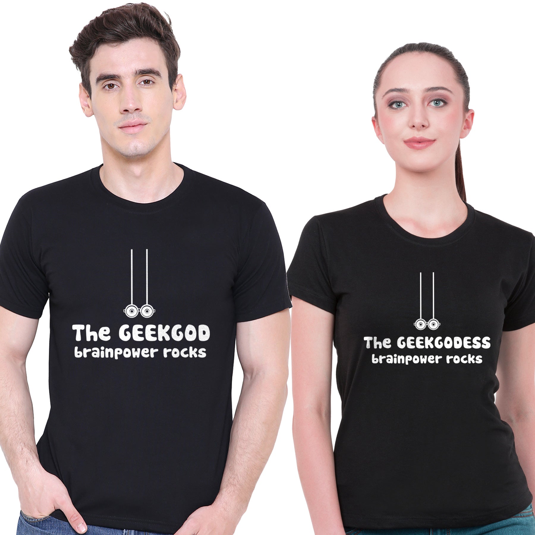 Geek God matching Couple T shirts- Black