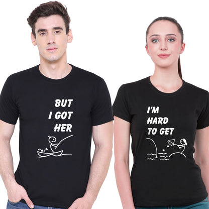 Hard to Get matching Couple T shirts- Black