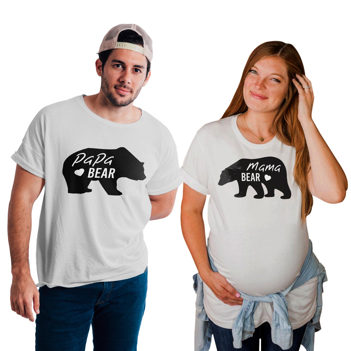 mama bear & papa bear Maternity Couple T shirts- White