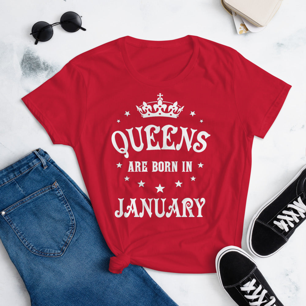 iberry's Birthday month T Shirt for Women |January Birthday Month tshirt | Half Sleeve T-Shirt | Round Neck T Shirt |Cotton T-Shirt for Women- (01)