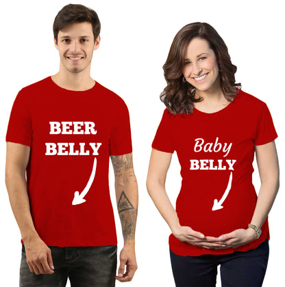 Beer Belly & Baby Belly Maternity Dress|Maternity Couple T shirts- Red