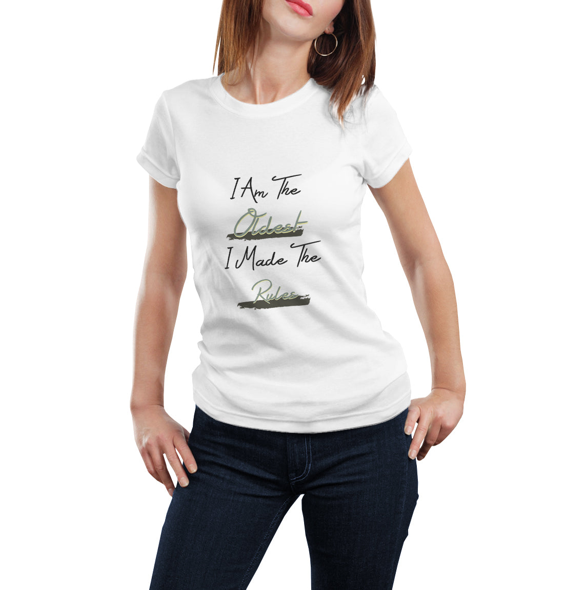 I am the youngest rule don't apply to me- I am the oldest I made the Rules matching Sibling t shirts - white