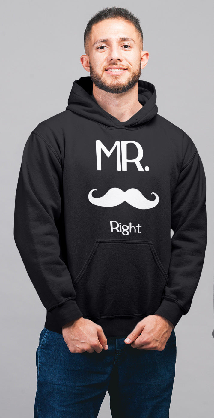 Mr. & Mrs. Right Matching Couple Hoodies for Men & Women Cotton Printed  Cute Couple Sweatshirts- (Set of 2)