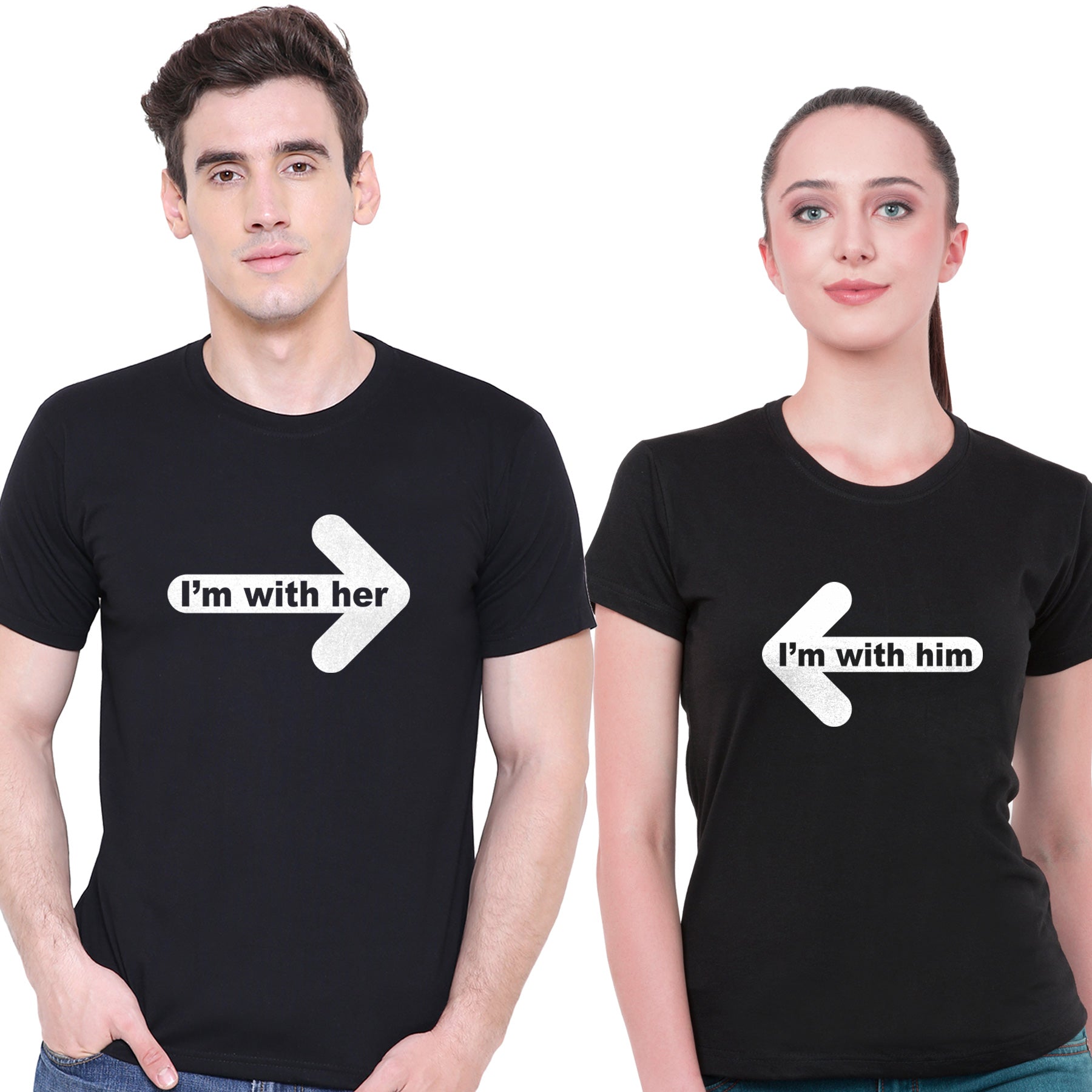 With him & her matching Couple T shirts- Black