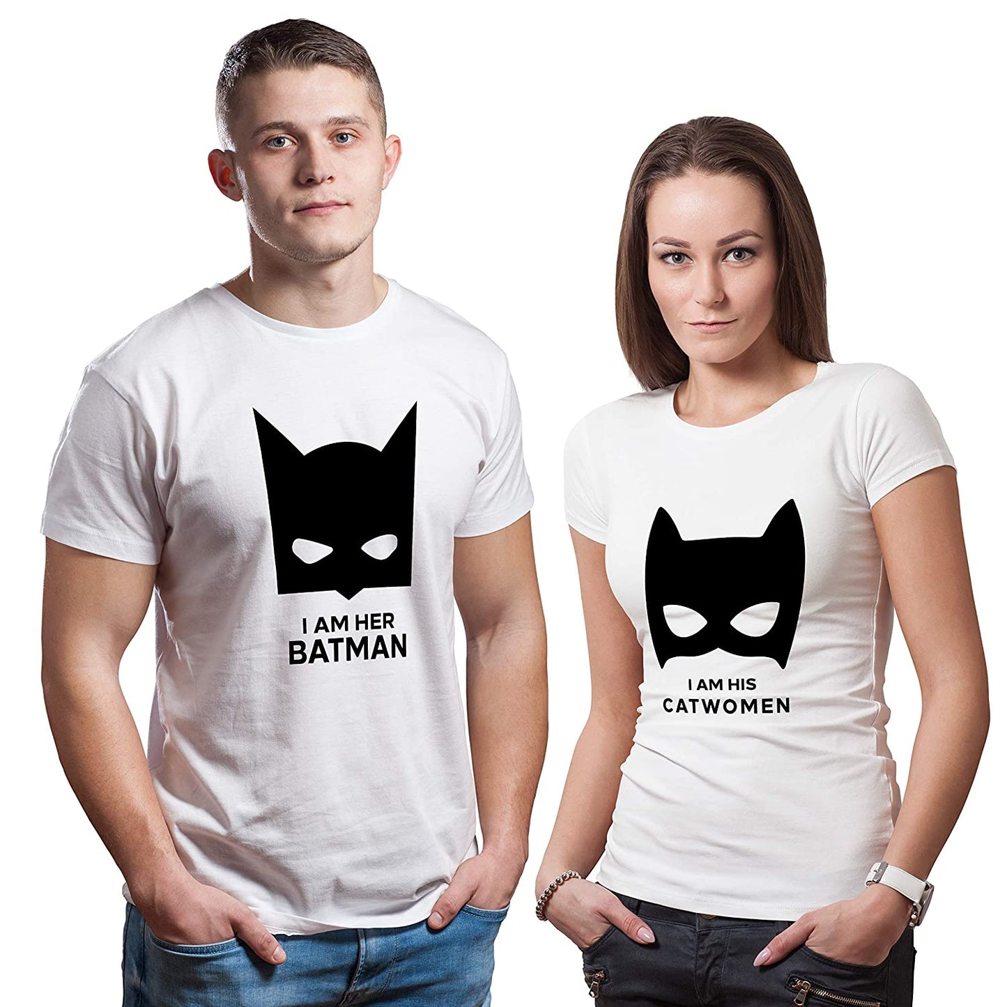 Catman Catwomen matching Couple T shirts- White