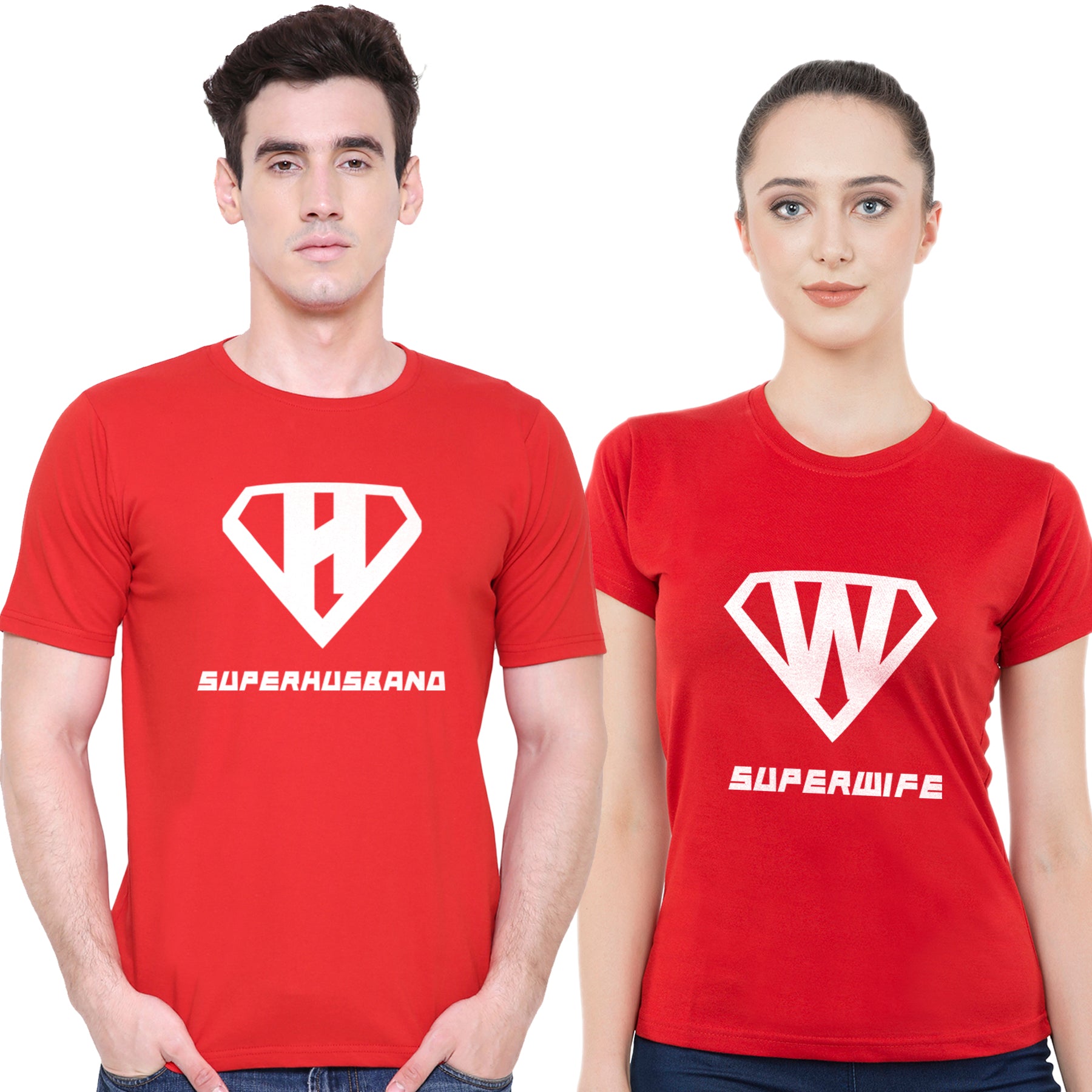 Super Husband & Wifematching Couple T shirts- Red