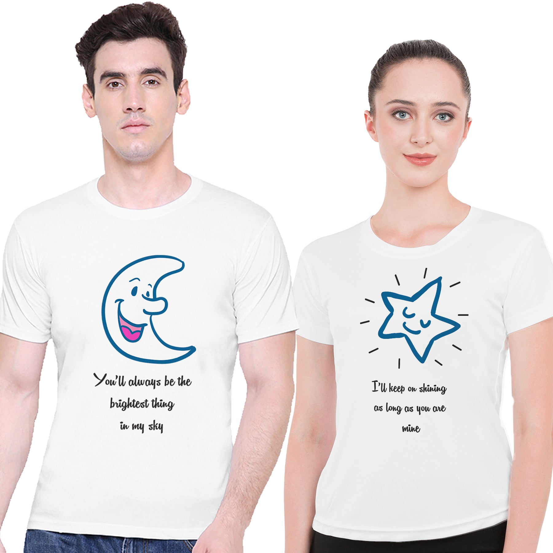 Moon Star  matching Couple T shirts- White