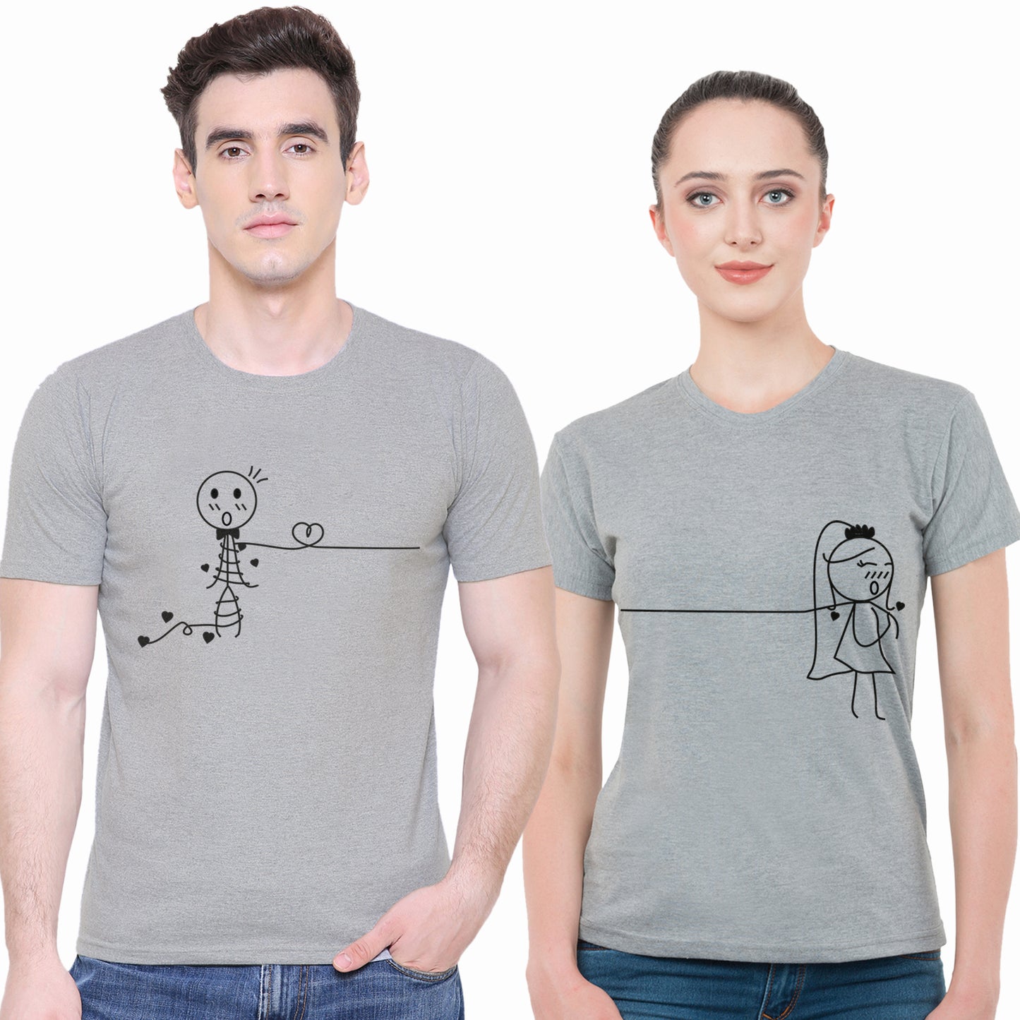 Love Bond matching Couple T shirts- Grey
