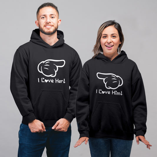 Love him/ Love her Matching Couple Cute Sweatshirts | Couple Hoodies- Black