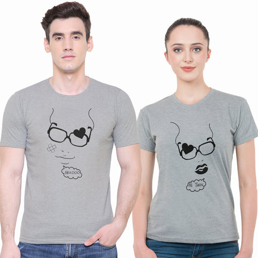 Hello Hi matching Couple T shirts- Grey