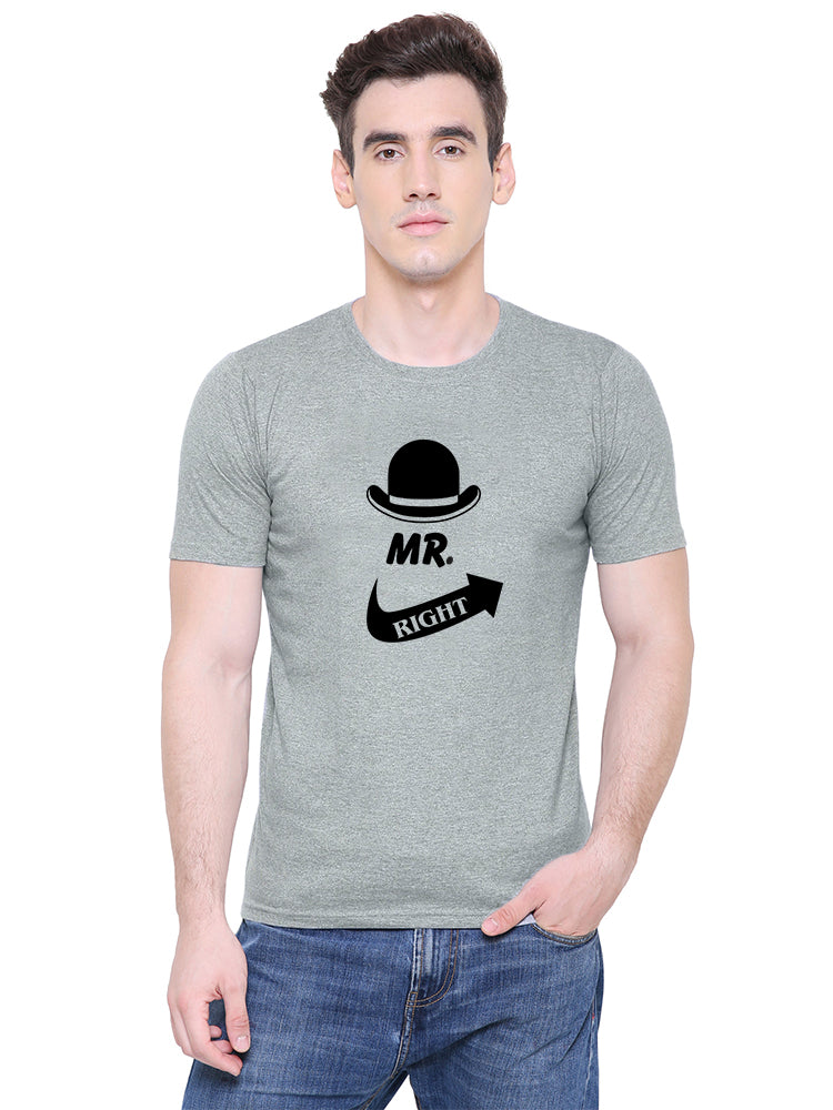 Mr. & Mrs. Right matching Couple T shirts- Grey
