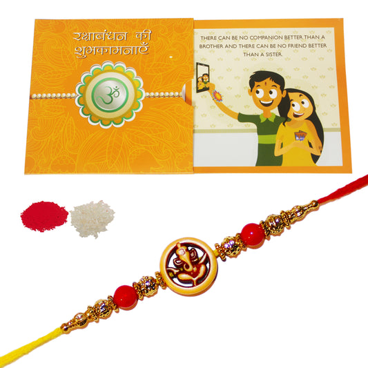 iberry's Rakhi Gift Pack with Set of one Rakhi, Greeting Card and Roli Chawal for Brother|Rakhi Combo with Branded Packaging-4242