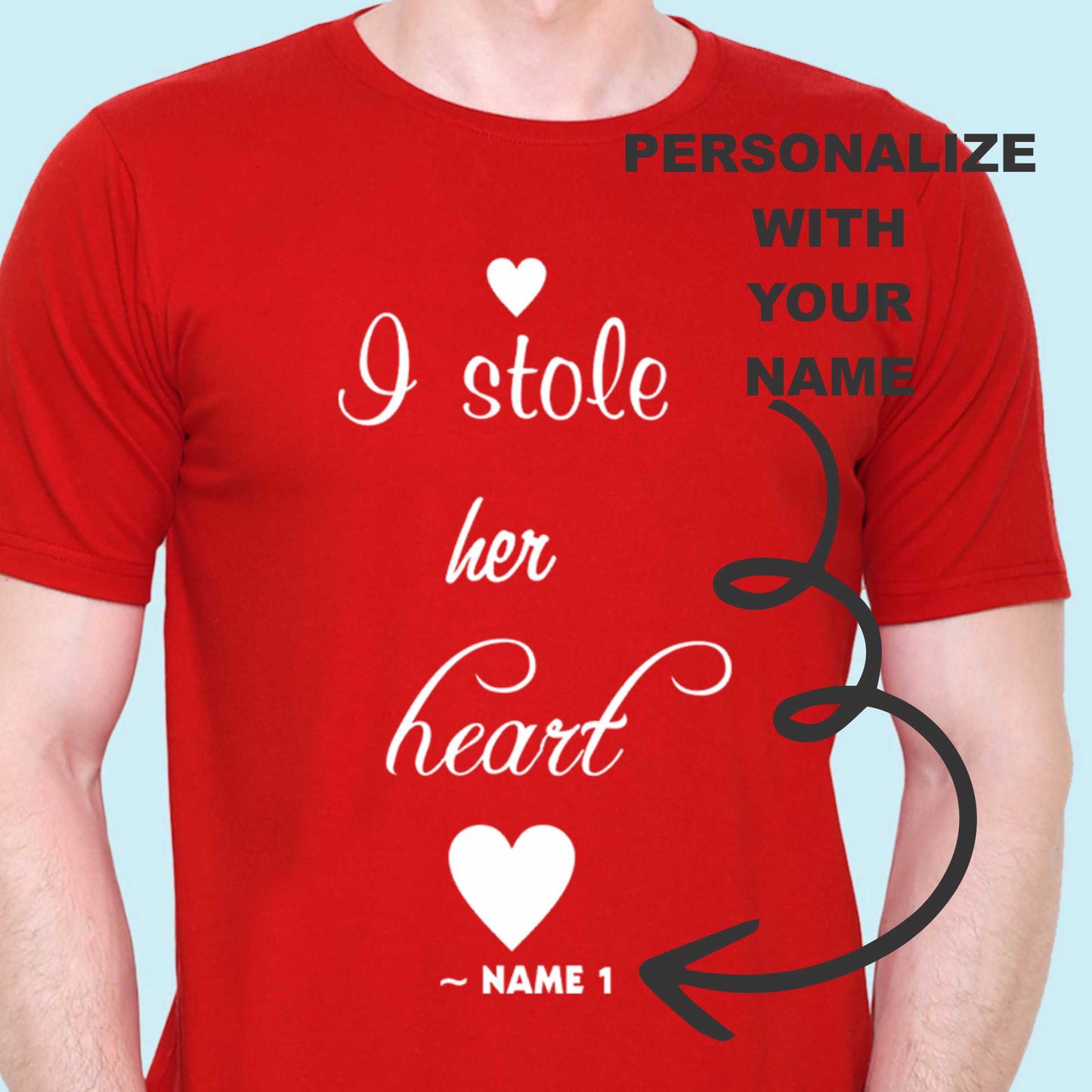 Customized Couple Tshirt- Stole My Heart Matching Couple Tshirt for Men & Women Cotton (Set of 2) Red