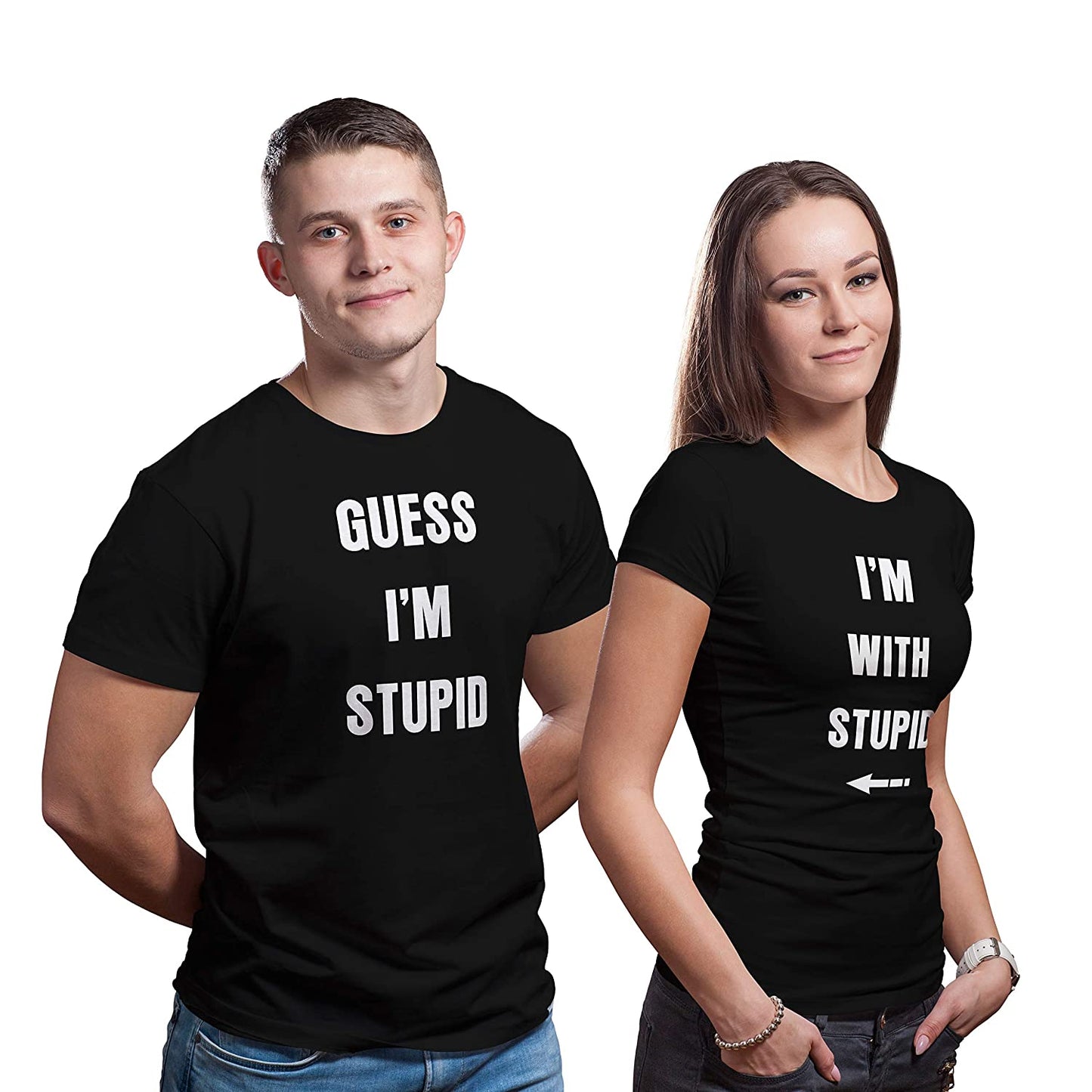 I am with Stupid matching Couple T shirts- White Black
