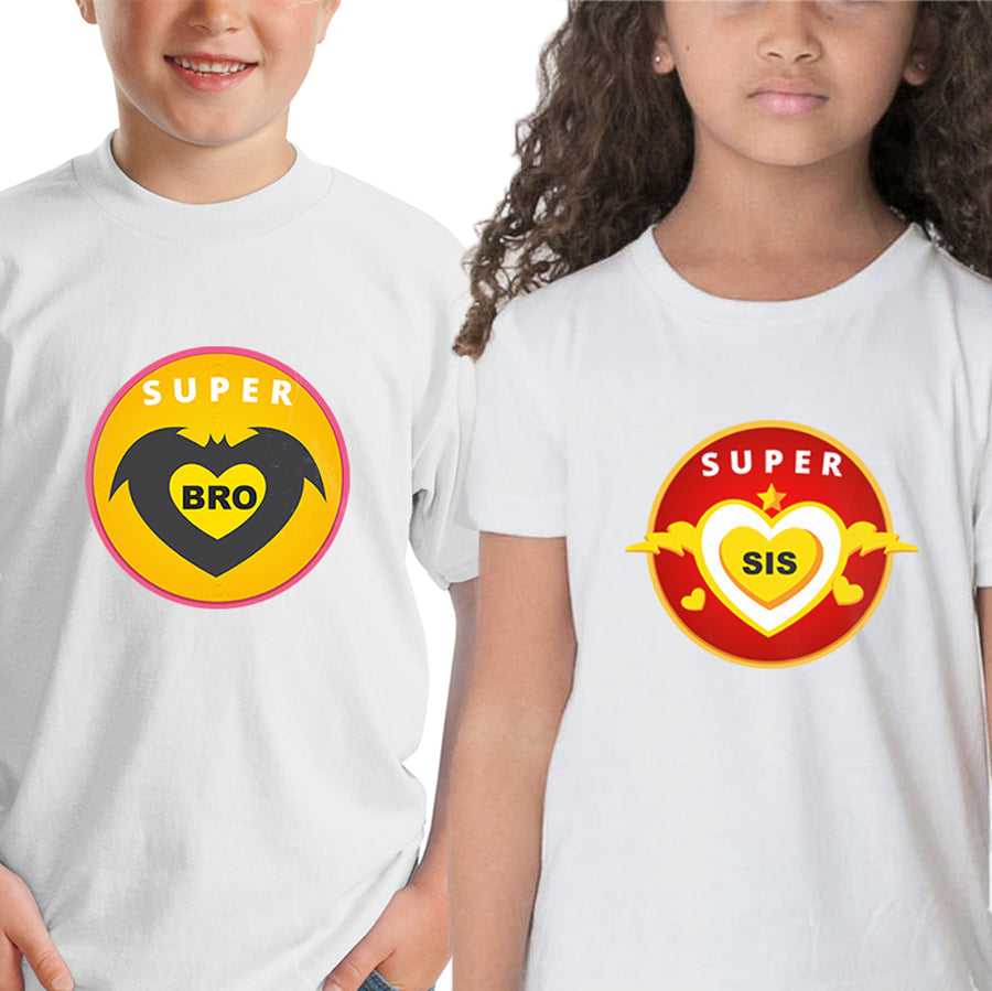 Super Bro- Super Sis Sibling kids t shirts - white