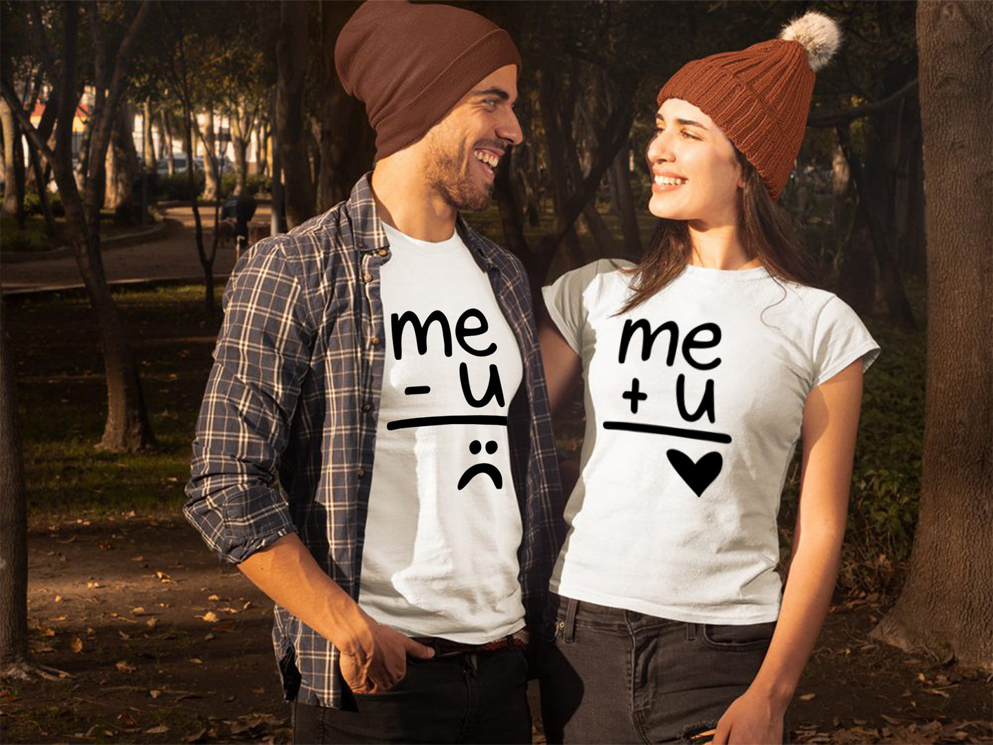 me and you is equal to us quote matching Couple T shirts- White