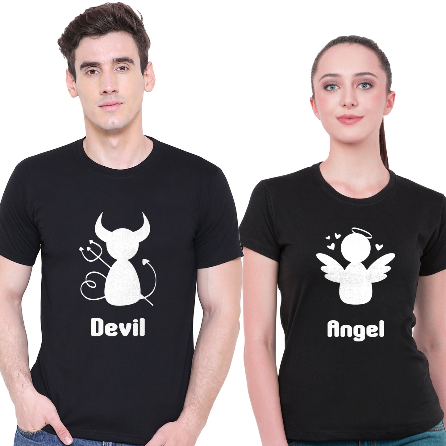 Angel Devil matching Couple T shirts- Black