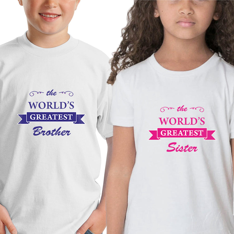 world's greatest brother-world's greatest sister Sibling kids t shirts - white