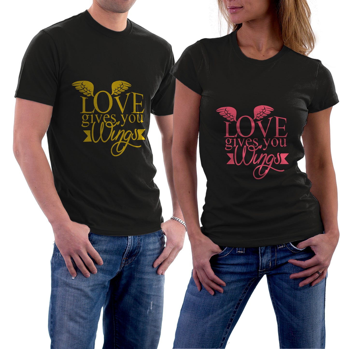 Love Wings matching Couple T shirts- Black