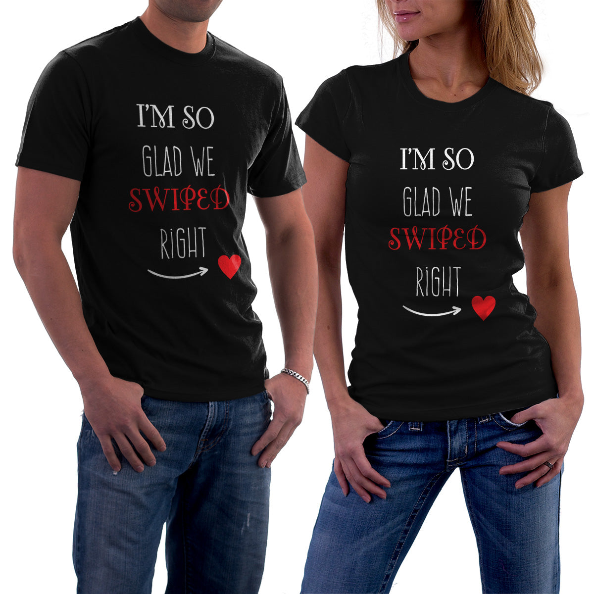 Right Swiped matching Couple T shirts- Black
