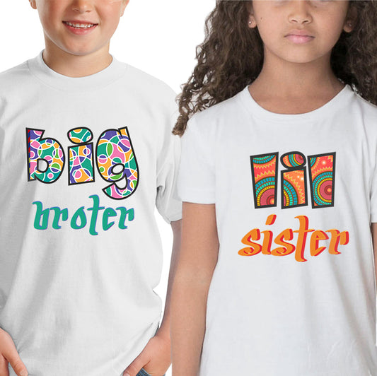 Big Brother- Lil Sister Sibling kids t shirts - white