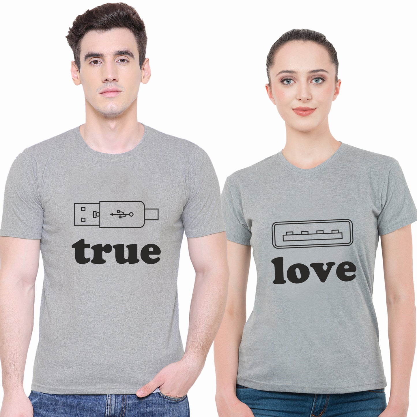 True Love matching Couple T shirts- Grey