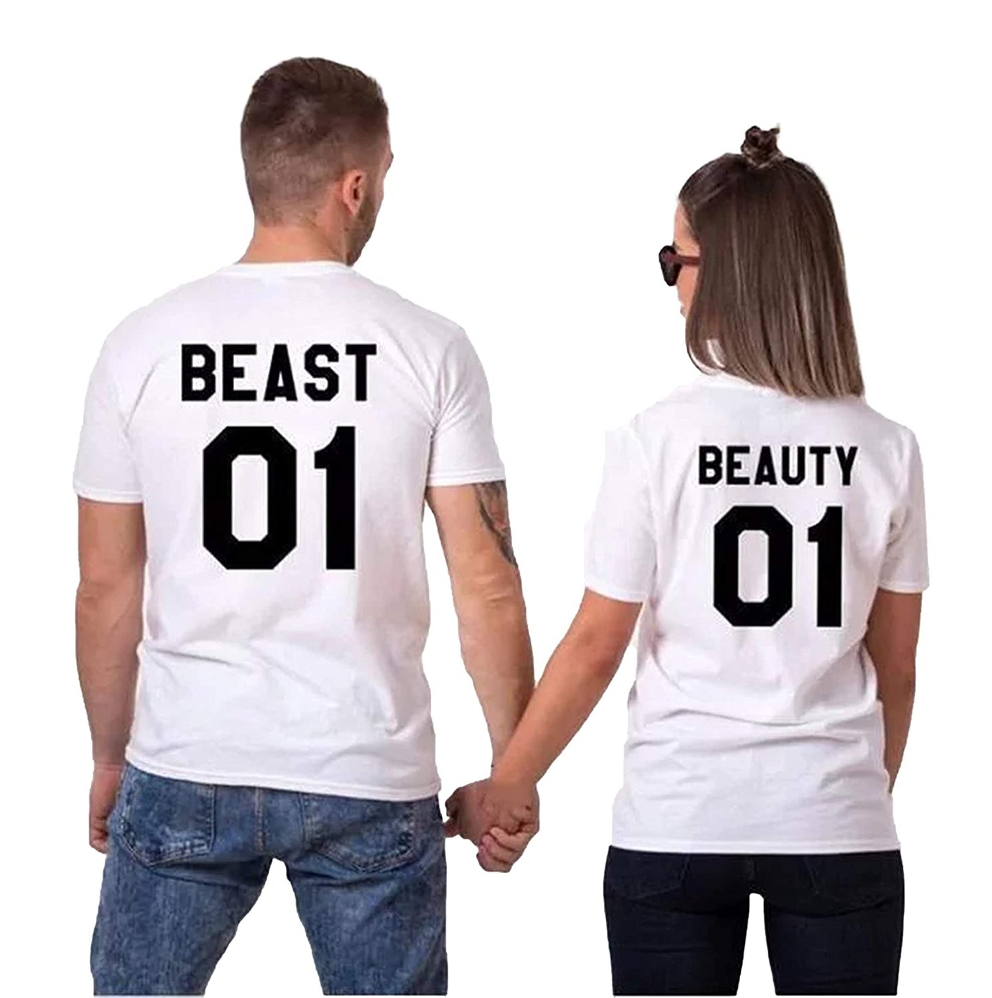 Beauty and Beast 2 matching Couple T shirts- White