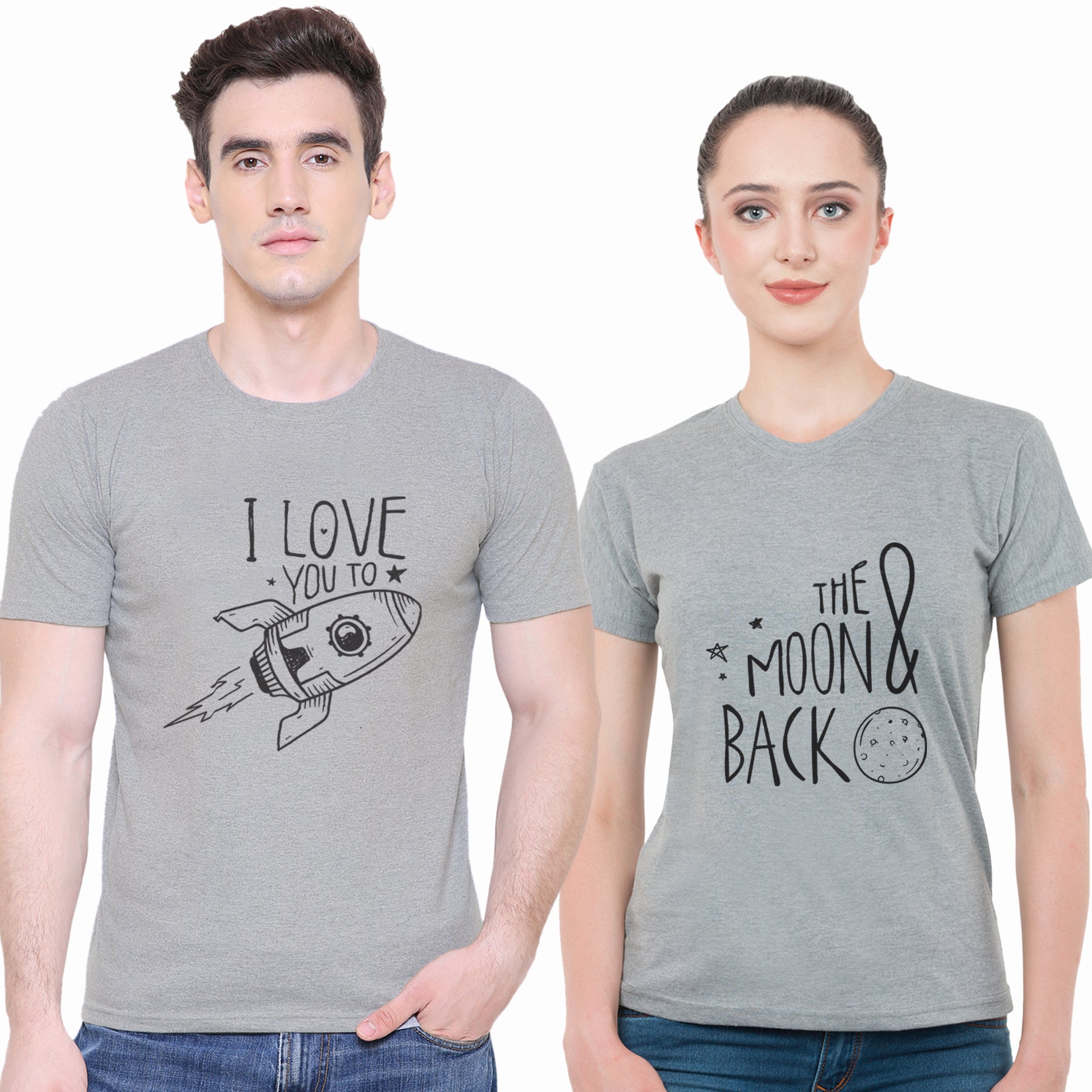 I love you to the moon & back matching Couple T shirts- Grey