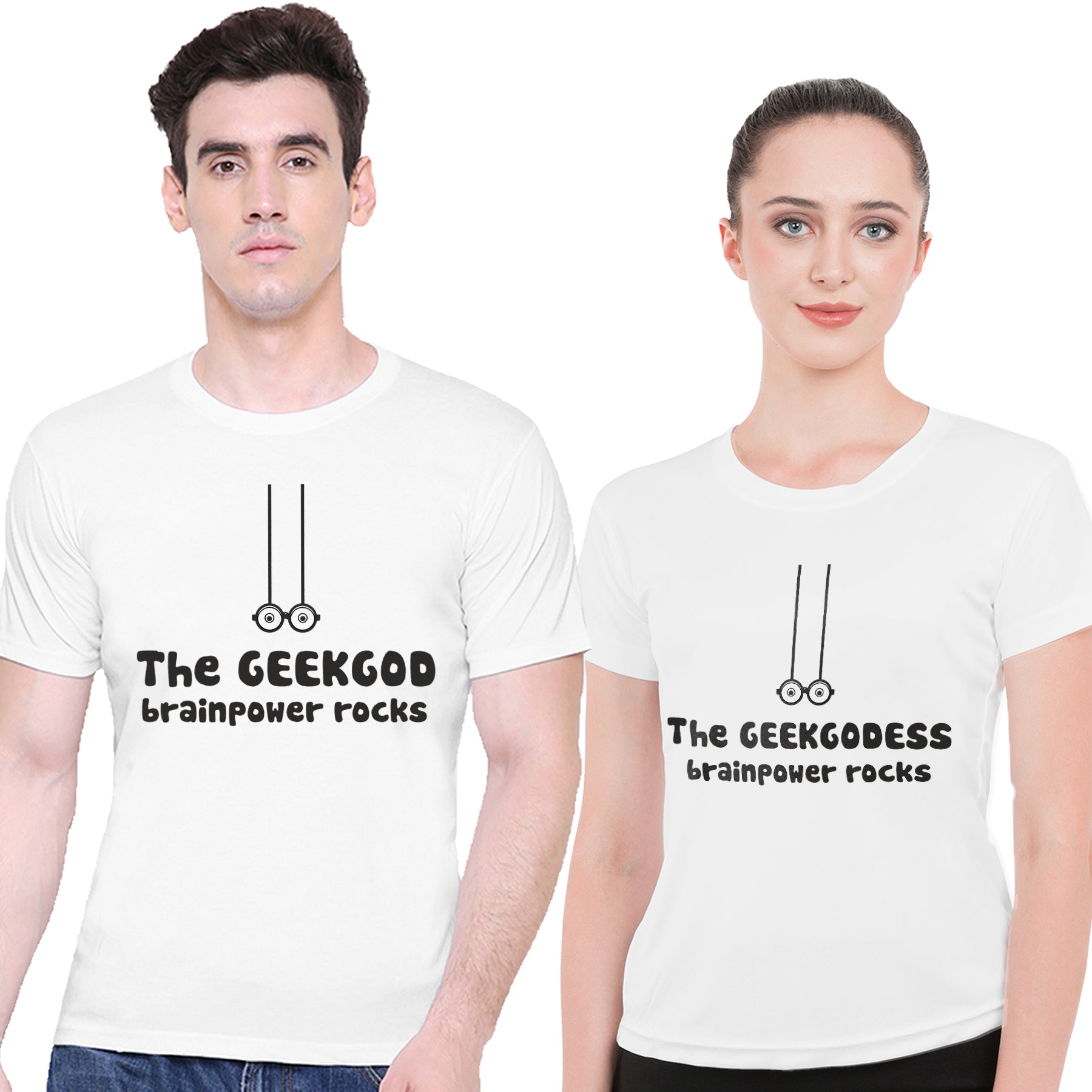 Geek God matching Couple T shirts- White