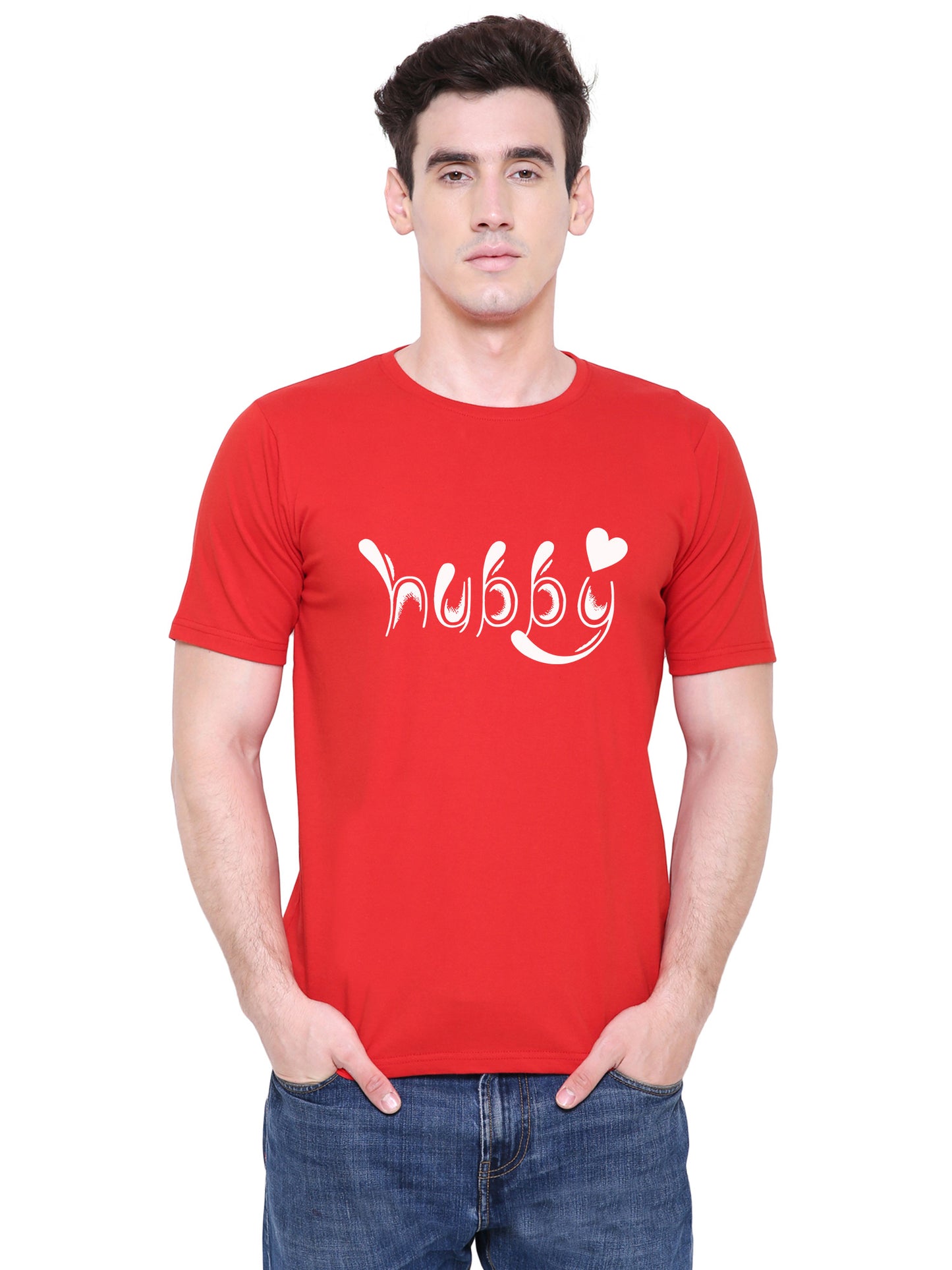 Hubby Wifey matching Couple T shirts- Red