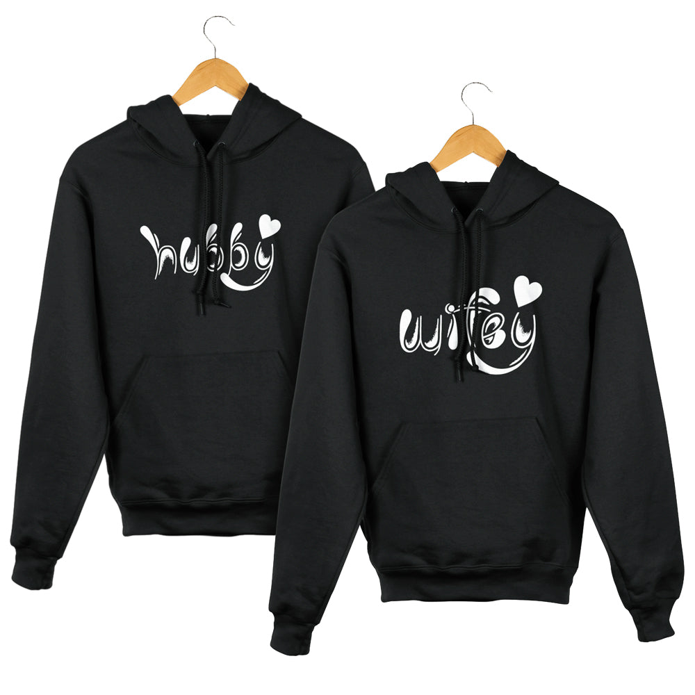 Hubby Wifey Matching Couple Cute Sweatshirts | Couple Hoodies- Black