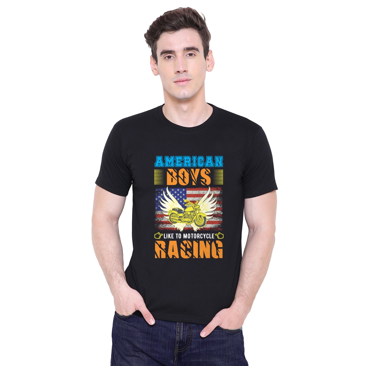 American boys like motorcycle racing quote Biker t shirts - Black