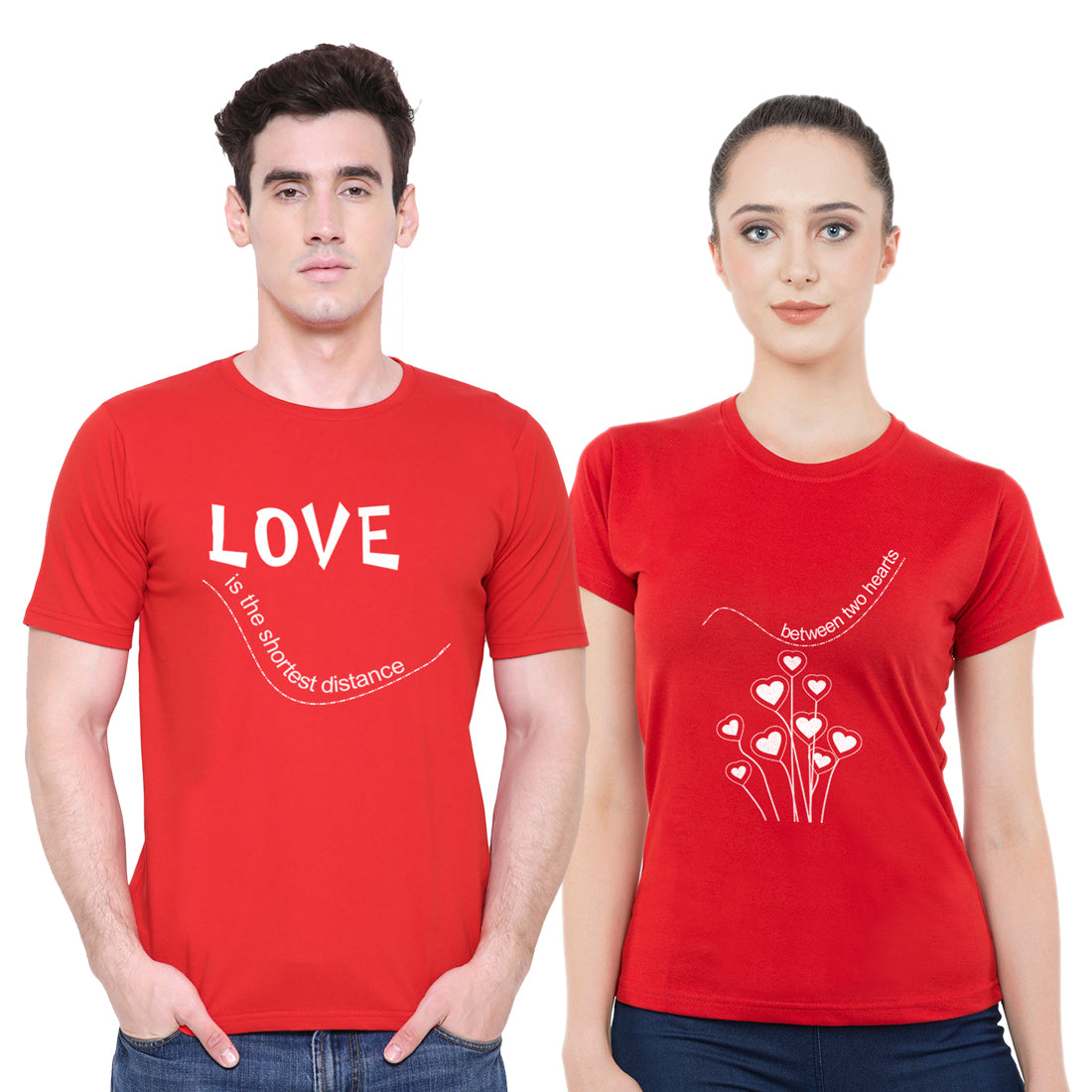 Love distance matching Couple T shirts- Red