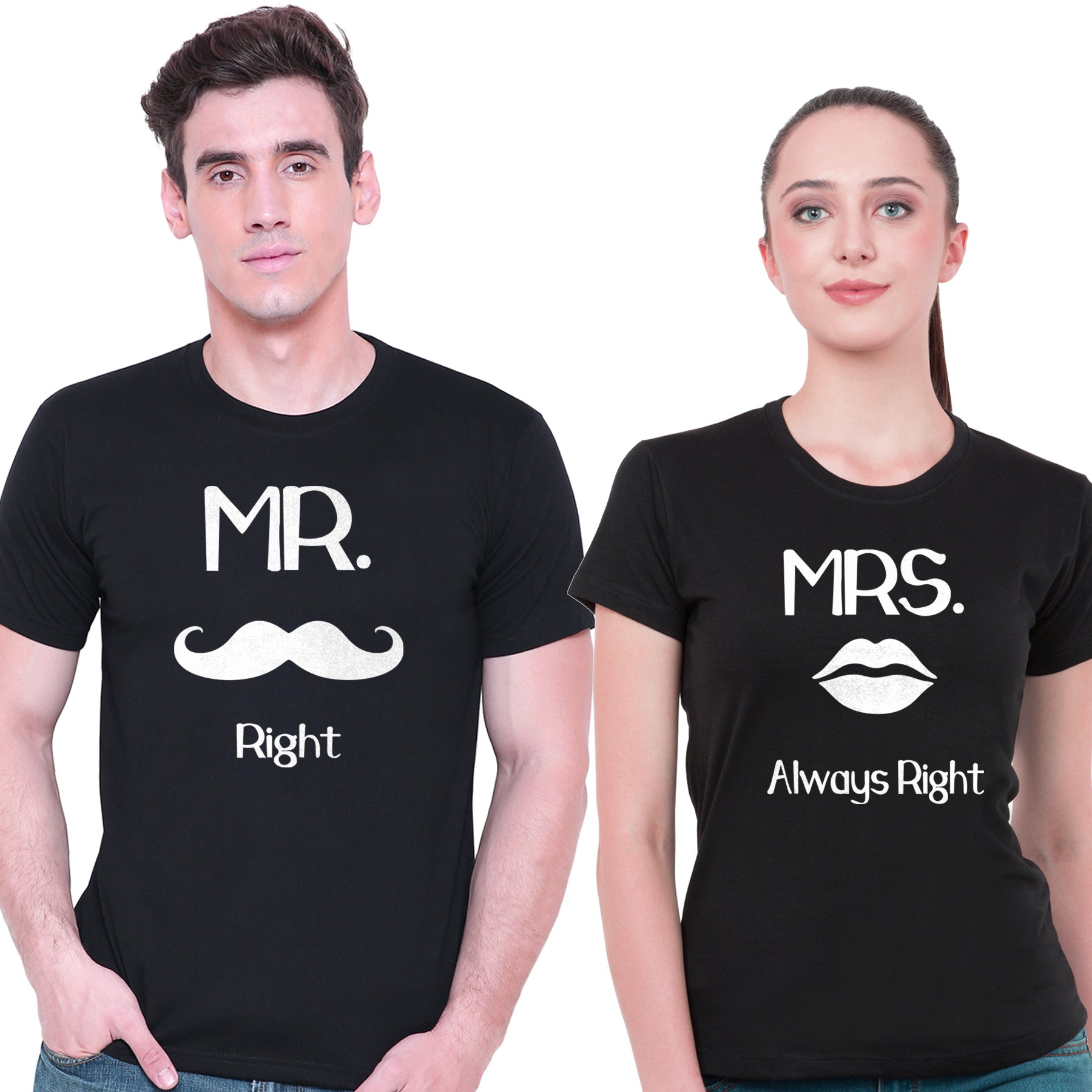 Mr. Mrs. Always Right matching Couple T shirts- Black