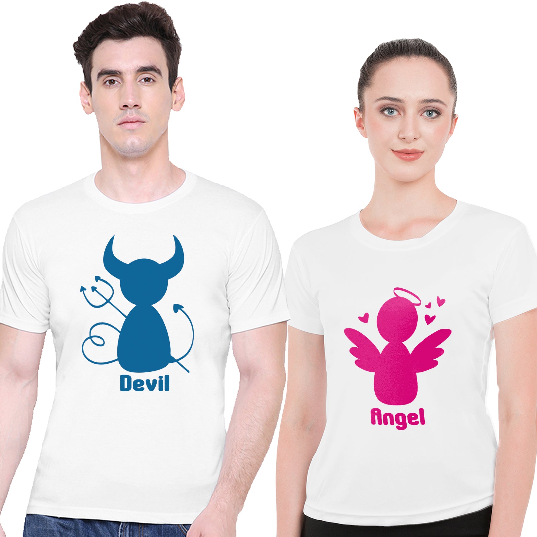 Angel Devil matching Couple T shirts- White