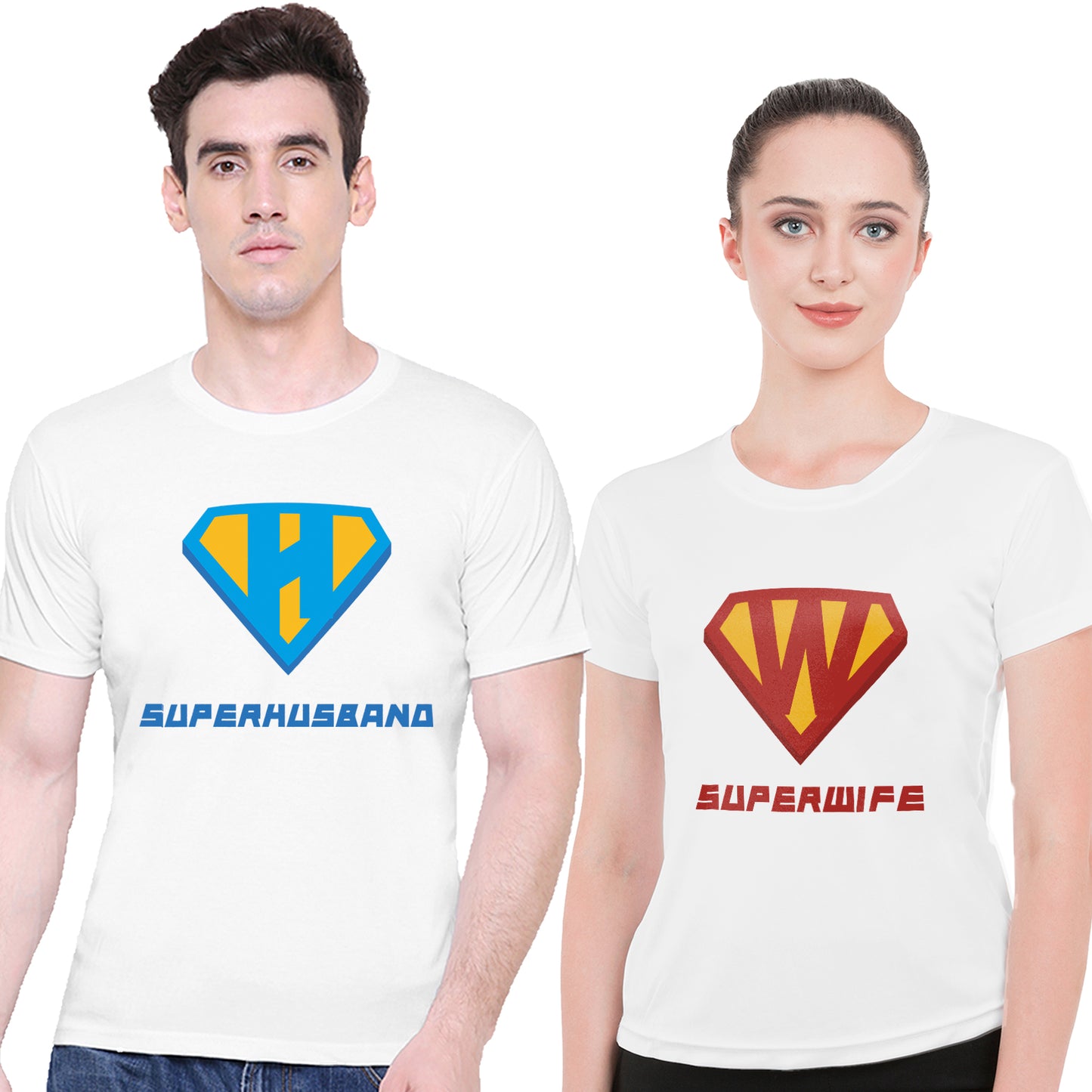 Super Husband & Wife matching Couple T shirts- White