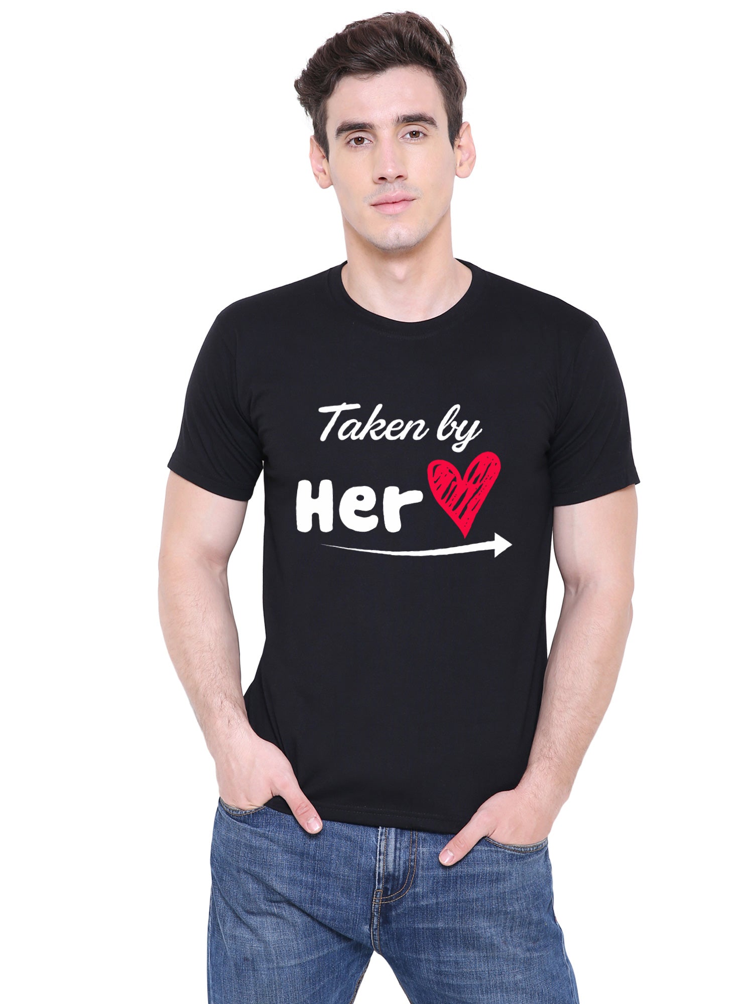 Taken by her Reserved by him matching Couple T shirts- Black