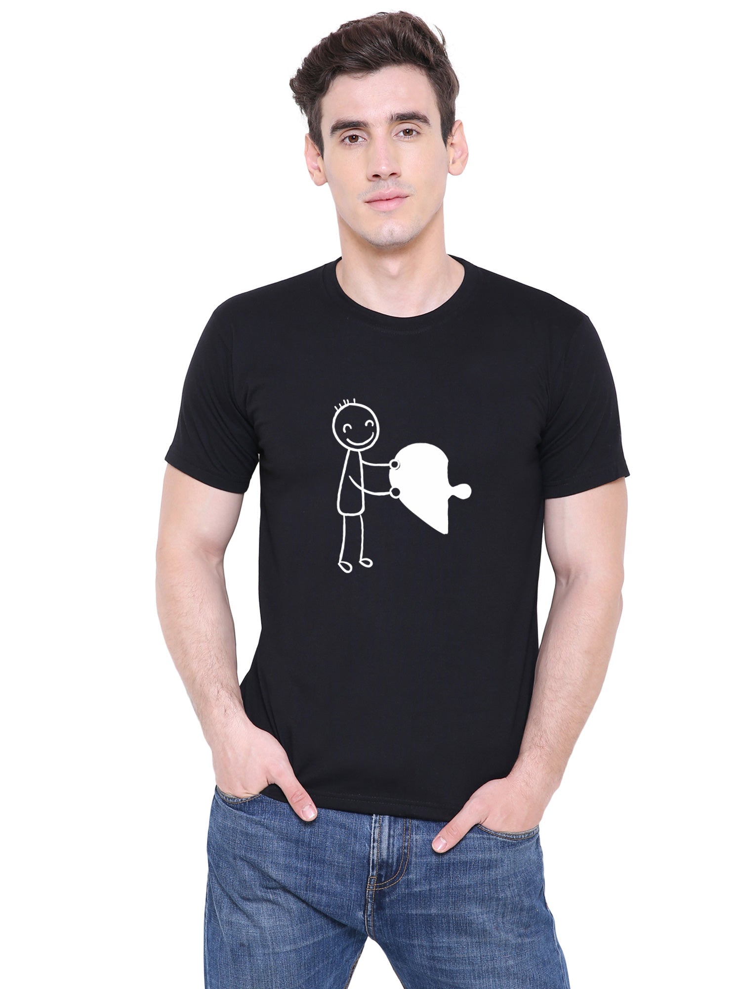 Love Puzzle matching Couple T shirts- Black
